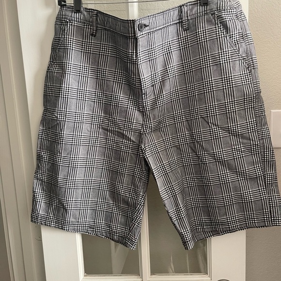 Men's Black and White Plaid Shorts - Picture 1 of 3